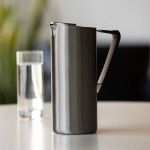 Service Ideas 64.2 oz. Slim Dark Tungsten Stainless Steel Pitcher with Guard X7025BSDTV2