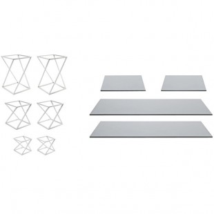 Front of the House Twist 10-Piece White Stainless Steel Riser Set with Smoke Glass Buffet Boards Front of the House Twist 10-Piece White Stainless Steel Riser Set with Smoke Glass Buffet Boards