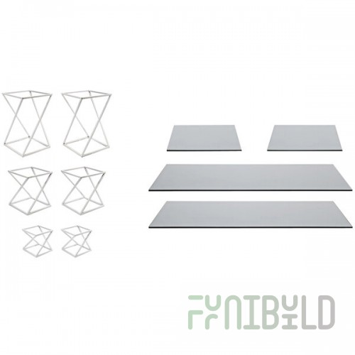 Front of the House Twist 10-Piece White Stainless Steel Riser Set with Smoke Glass Buffet Boards