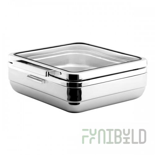 Smart Buffet Ware T-Collection by Front of the House 5.75 Qt. Stainless Steel Square Induction Chafer with Food Pan BCH018MSS18