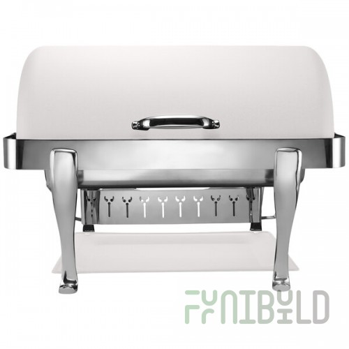 Bon Chef 19040CH-BIANCO Elite Rectangle 8 Qt. Dripless Bianco Finish with Chrome Accents Roll Top Chafer with Roman Legs