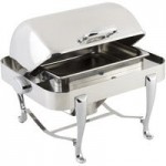 Bon Chef 19040CH-BIANCO Elite Rectangle 8 Qt. Dripless Bianco Finish with Chrome Accents Roll Top Chafer with Roman Legs