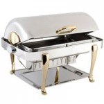 Bon Chef 19040CH-BIANCO Elite Rectangle 8 Qt. Dripless Bianco Finish with Chrome Accents Roll Top Chafer with Roman Legs
