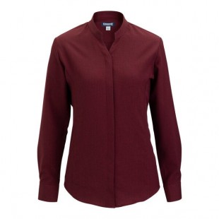 Edwards 5399 FlexBatiste Women's Customizable Burgundy Long Sleeve Moisture-Wicking 4-Way Stretch Batiste Dress Shirt with Stand-Up Collar - L