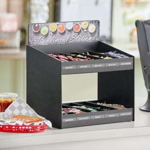 ServSense Black 10-Section Condiment Organizer with Header Decals and Removable Dividers