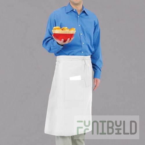 Chef Revival White Poly-Cotton Customizable Bistro Apron with 1 Pocket - 30