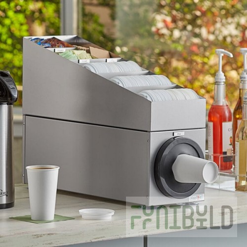 KleanTake by ServSense Stainless Steel Countertop 8-44 oz. Cup Dispenser Cabinet with Lid / Straw / Condiment Organizer - 1 Slot