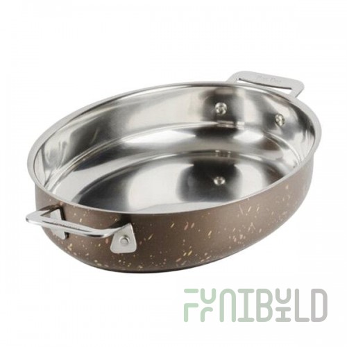 Bon Chef 60002COFFEE Cucina 2.5 Qt. Coffee Stainless Steel Oval Au Gratin Dish