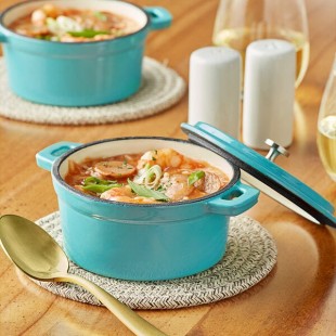Valor 16 oz. Aqua Sky Enameled Mini Cast Iron Pot with Cover Valor 16 oz. Aqua Sky Enameled Mini Cast Iron Pot with Cover