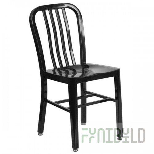 Flash Furniture CH-61200-18-BK-GG Black Metal Indoor / Outdoor Chair with Vertical Slat Back