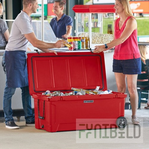 CaterGator CG170RDW Red 170 Qt. Mobile Rotomolded Outdoor Cooler / Ice Chest