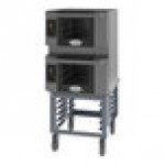 Cadco Bakerlux Station BLS-4HTD-2 Double Stacked 4-Shelf Half Size Heavy-Duty Digital Countertop Convection Ovens with Touch Control Panels and Stand - 208-240V Cadco Bakerlux Station BLS-4HTD-2 Double Stacked 4-Shelf Half Size Heavy-Duty Digital Countertop Convection Ovens with Touch Control Panels and Stand - 208-240V