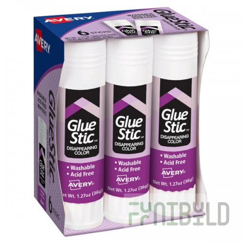 Avery® 98071 GlueStic 1.27 oz. Large Purple Disappearing Washable Nontoxic Permanent GlueStick - 6/Box