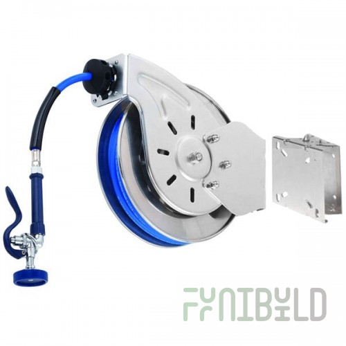 T&S B-7132-01-ESB 35' Open Stainless Steel Hose Reel with High Flow Spray Valve and Swing Bracket