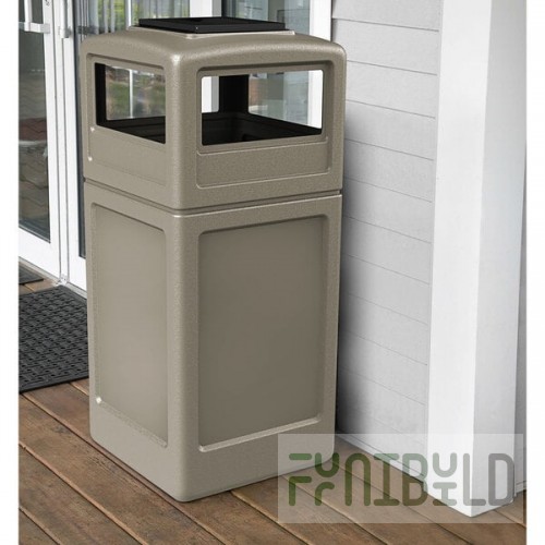 Commercial Zone 73300299 PolyTec 42 Gallon Square Beige Trash Can and Ashtray Dome Lid Set