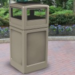 Commercial Zone 73300299 PolyTec 42 Gallon Square Beige Trash Can and Ashtray Dome Lid Set