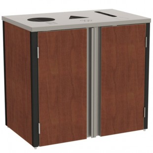 Lakeside 3415RM Stainless Steel Rectangular Refuse / Recycle / Paper Station with Top Access and Red Maple Laminate Finish - 37 1/2