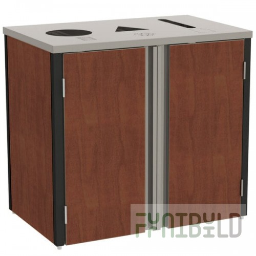 Lakeside 3415RM Stainless Steel Rectangular Refuse / Recycle / Paper Station with Top Access and Red Maple Laminate Finish - 37 1/2