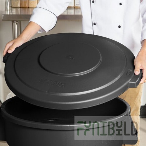 Carlisle 84103303 Bronco 32 Gallon Black Flat Round Trash Can Lid