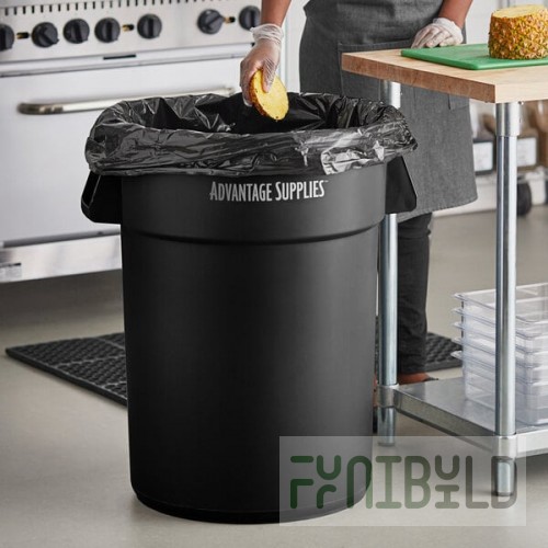 Advantage Supplies 44 Gallon Black Round Commercial Trash Can