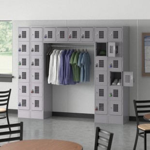 Regency Space Solutions Gray 6 Tier Locker with 28 Compartments and Garment Rack Regency Space Solutions Gray 6 Tier Locker with 28 Compartments and Garment Rack