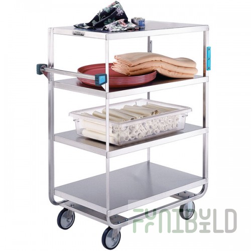 Lakeside 746 Heavy-Duty Stainless Steel Four Shelf Utility Cart with 3 Edges Up and 1 Down - 38 1/2