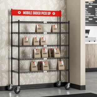Regency NSF Black Epoxy Mobile Take-Out Shelving Station with 5 Shelves and PVC Shelf Mat Overlay - 18
