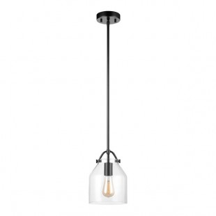 Globe Modern Farmhouse Matte Black Pendant Light with Clear Dome-Shaped Glass Shade - 120V, 60W Globe Modern Farmhouse Matte Black Pendant Light with Clear Dome-Shaped Glass Shade - 120V, 60W