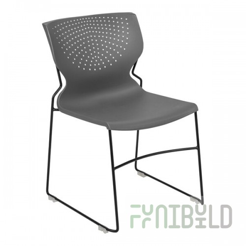 Flash Furniture Hercules Gray Full-Back Ventilated Contoured Stacking Chair with Black Sled Base