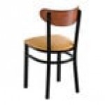 Lancaster Table & Seating Boomerang Black Finish Chair with Light Brown Vinyl Seat and Antique Walnut Wood Back - Unassembled