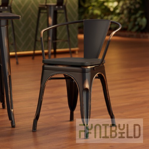 Lancaster Table & Seating Alloy Distressed Copper Indoor Arm Chair with Black Wood Seat