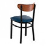 Lancaster Table & Seating Boomerang Black Finish Chair with Navy Vinyl Seat and Antique Walnut Wood Back