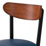 Lancaster Table & Seating Boomerang Black Finish Chair with Navy Vinyl Seat and Antique Walnut Wood Back