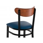 Lancaster Table & Seating Boomerang Black Finish Chair with Navy Vinyl Seat and Antique Walnut Wood Back