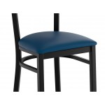 Lancaster Table & Seating Boomerang Black Finish Chair with Navy Vinyl Seat and Antique Walnut Wood Back