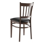 Lancaster Table & Seating Spartan Metal Slat Back Chair with Dark Walnut Wood Grain Finish and Black Vinyl Seat - Assembled Lancaster Table & Seating Spartan Metal Slat Back Chair with Dark Walnut Wood Grain Finish and Black Vinyl Seat - Assembled