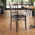 Lancaster Table & Seating Spartan Metal Slat Back Chair with Dark Walnut Wood Grain Finish and Black Vinyl Seat - Assembled Lancaster Table & Seating Spartan Metal Slat Back Chair with Dark Walnut Wood Grain Finish and Black Vinyl Seat - Assembled
