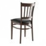 Lancaster Table & Seating Spartan Metal Slat Back Chair with Dark Walnut Wood Grain Finish and Black Vinyl Seat - Assembled Lancaster Table & Seating Spartan Metal Slat Back Chair with Dark Walnut Wood Grain Finish and Black Vinyl Seat - Assembled