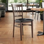 Lancaster Table & Seating Spartan Metal Slat Back Chair with Dark Walnut Wood Grain Finish and Black Vinyl Seat - Assembled Lancaster Table & Seating Spartan Metal Slat Back Chair with Dark Walnut Wood Grain Finish and Black Vinyl Seat - Assembled