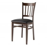 Lancaster Table & Seating Spartan Metal Slat Back Chair with Dark Walnut Wood Grain Finish and Black Vinyl Seat - Assembled Lancaster Table & Seating Spartan Metal Slat Back Chair with Dark Walnut Wood Grain Finish and Black Vinyl Seat - Assembled