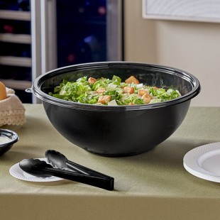 Visions 320 oz. Black PET Plastic Round Catering / Serving Bowl - 5/Pack