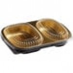 Choice Heavy Duty Smoothwall 2-Compartment Black and Gold Oblong Foil Take Out Pan with Dome Lid 29 oz. - 100/Case