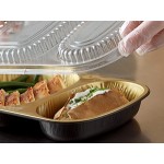 Choice Heavy Duty Smoothwall 2-Compartment Black and Gold Oblong Foil Take Out Pan with Dome Lid 29 oz. - 100/Case