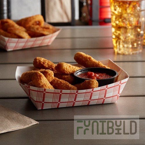 #250 2.5 lb. Red Plaid Paper Food Tray - 250/Pack