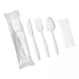 Choice Clear Heavy Weight Wrapped Polystyrene Plastic Cutlery Pack with Napkin - 500/Case