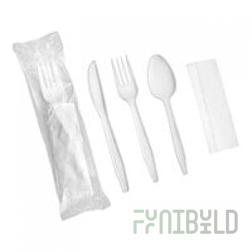 Choice Clear Heavy Weight Wrapped Polystyrene Plastic Cutlery Pack with Napkin - 500/Case