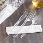 Choice Clear Heavy Weight Wrapped Polystyrene Plastic Cutlery Pack with Napkin - 500/Case