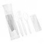 Choice Clear Heavy Weight Wrapped Polystyrene Plastic Cutlery Pack with Napkin - 500/Case