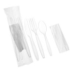Choice Clear Heavy Weight Wrapped Polystyrene Plastic Cutlery Pack with Napkin - 500/Case