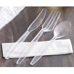 Choice Clear Heavy Weight Wrapped Polystyrene Plastic Cutlery Pack with Napkin - 500/Case